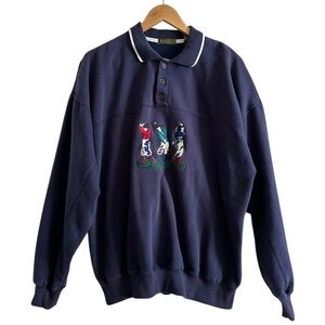 VTG Robinson's Navy Blue Golf Men Embroidered Collared Long Sleeve Sweatshirt L